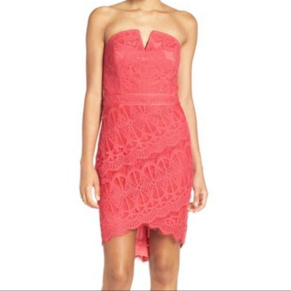 Adelyn Rae Strapless Lace Cocktail Dress
